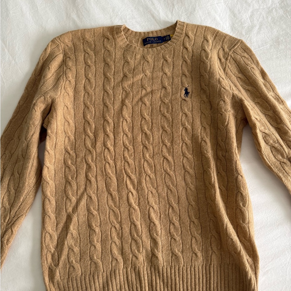 Polo by Ralph Lauren Men's Tan Cable Knit Sweater Cashmere Wool Blend